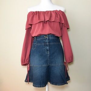 NWT En Elly Ruffle Off Shoulder Long sleeves Large